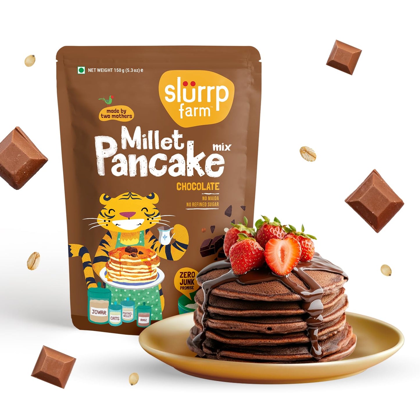 Slurrp Farm Millet Pancake Mix | Chocolate Flavor | Made with Jowar, Oats & Ragi | No Maida, No Refined Sugar | Healthy, Tasty &