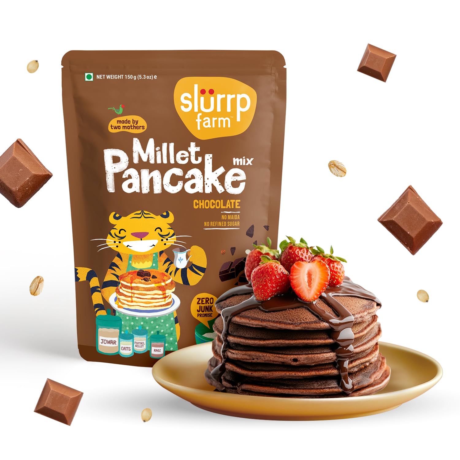 Slurrp Farm Millet Pancake Mix | Chocolate Flavor | Made with Jowar, Oats & Ragi | No Maida, No Refined Sugar | Healthy, Tasty &