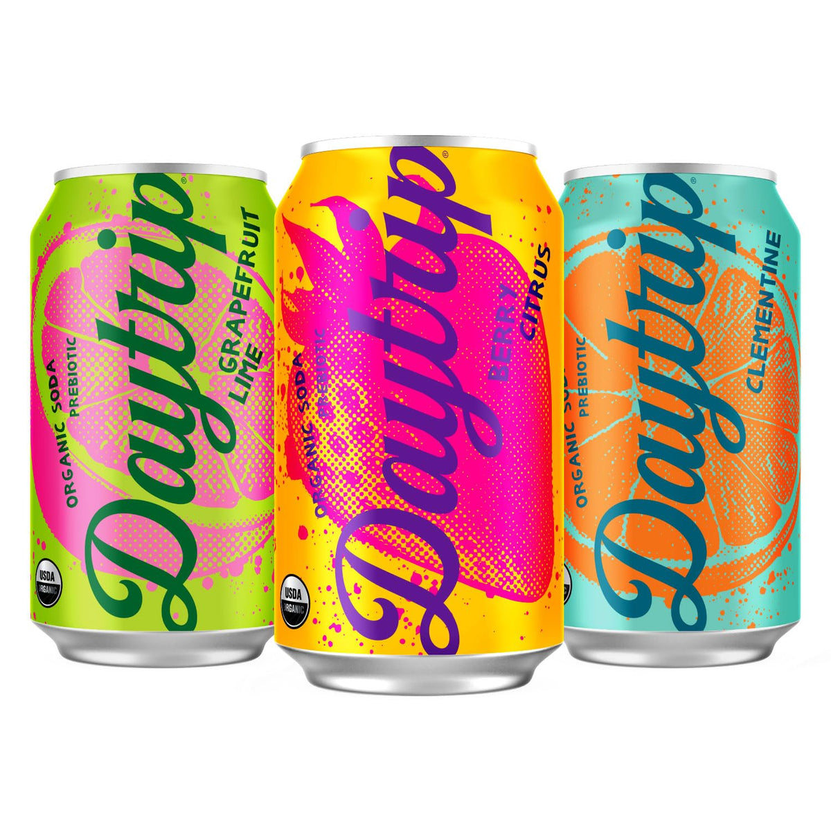 Daytrip Organic Sparkling Prebiotic Soda - Low Sugar, Low Calorie, 12-Pack Fruit Variety