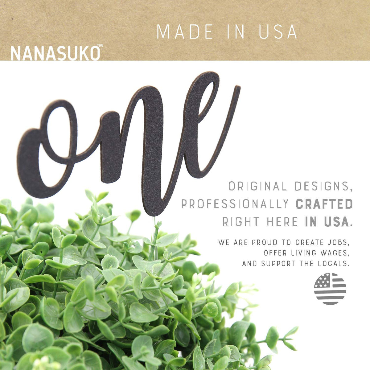 Nanasuko 1St Birthday Cake Topper - One - Double Sided Black Glitter - Premium Quality Made In Usa