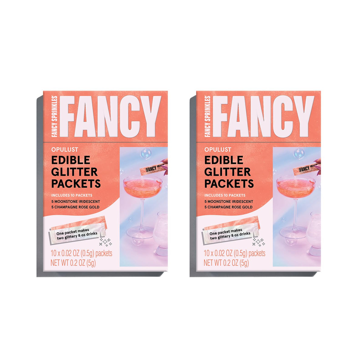 Fancy Sprinkles Edible Glitter Packets, Moonstone Iridescent & Champagne Rose Gold, 2 Pack