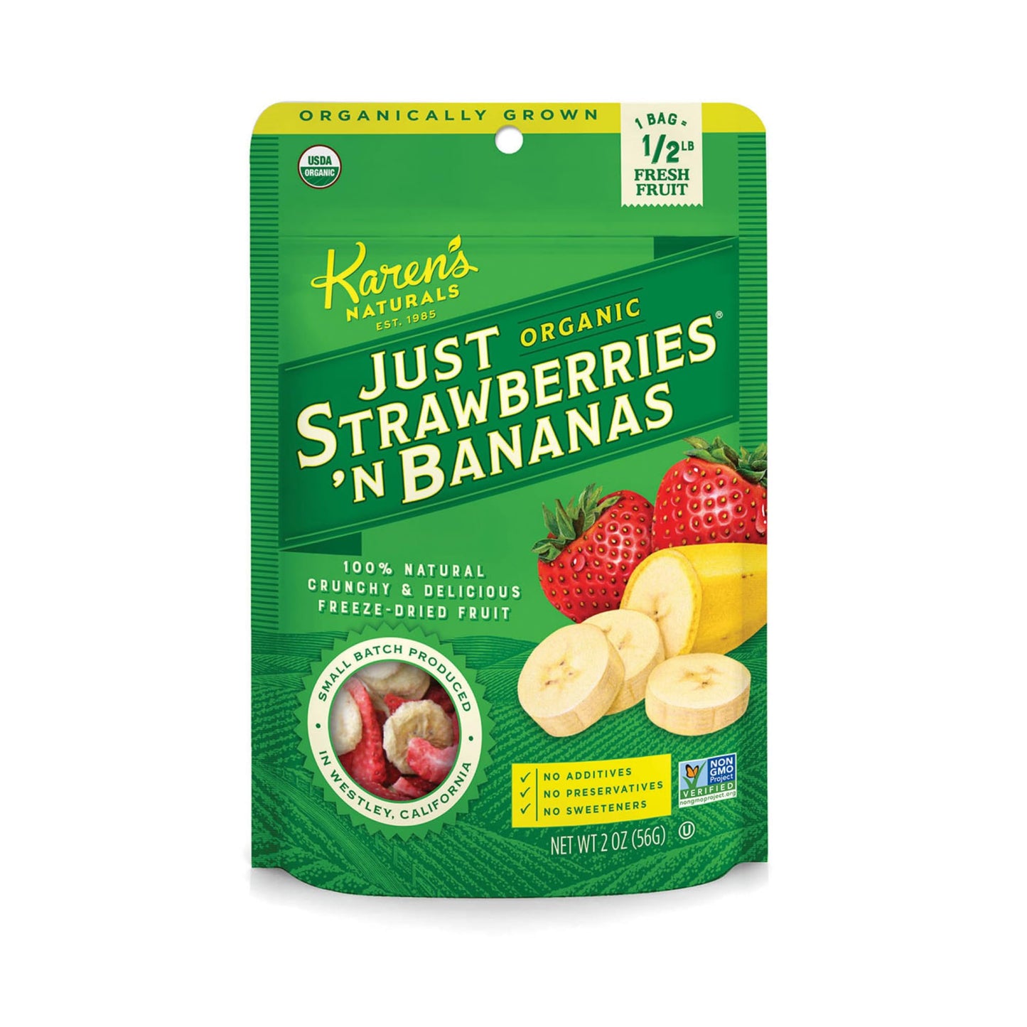 Karens Naturals Organic Freeze Dried Strawberries & Bananas, 2 oz, No Sugar Added, Organic Fruit Snack, Non-GMO, Vegan, Gluten F