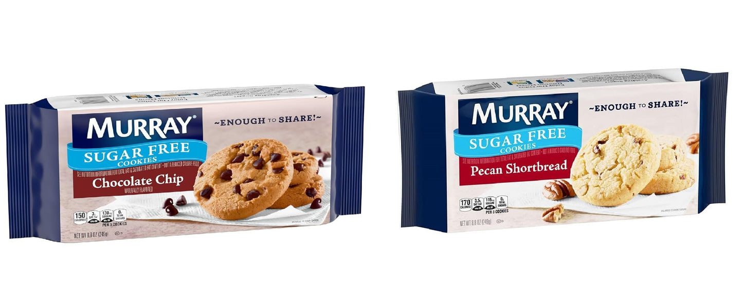 Sugar Free Cookies byMurray- Variety Pack - Chocolate Chip & Pecan Shortbread Cookies - 8.8 Oz Tray - Pack of 2 (1 Pack From Eac