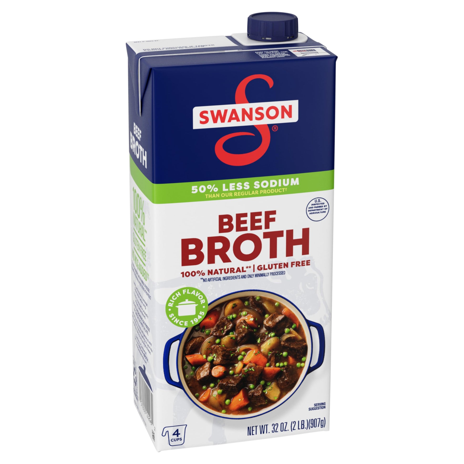 Swanson 100% Natural Lower Sodium Beef Broth, 32 Oz Carton