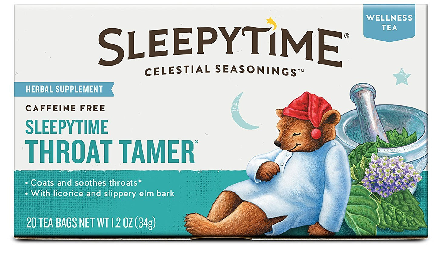 Celestial Seasonings Wellness Tea, Sleepytime Throat Tamer, Caffeine Free, 20 Count (Pack of 6), Natural