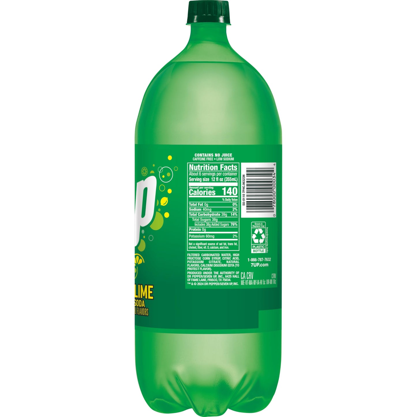 7UP Lemon Lime Soda  Naturally Flavored and Caffeine Free  2 Liter Bottle
