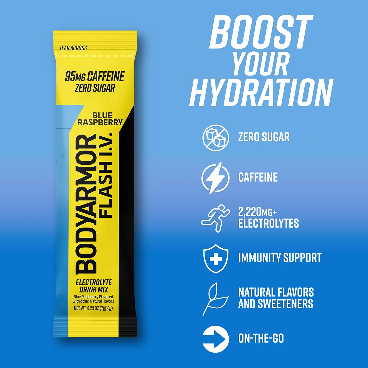 BODYprotective covering Caffeinated Electrolyte Packets - Blue Raspberry, Zero Sugar, 1.68 oz, 6 Count, Hydration for Active Lifestyle