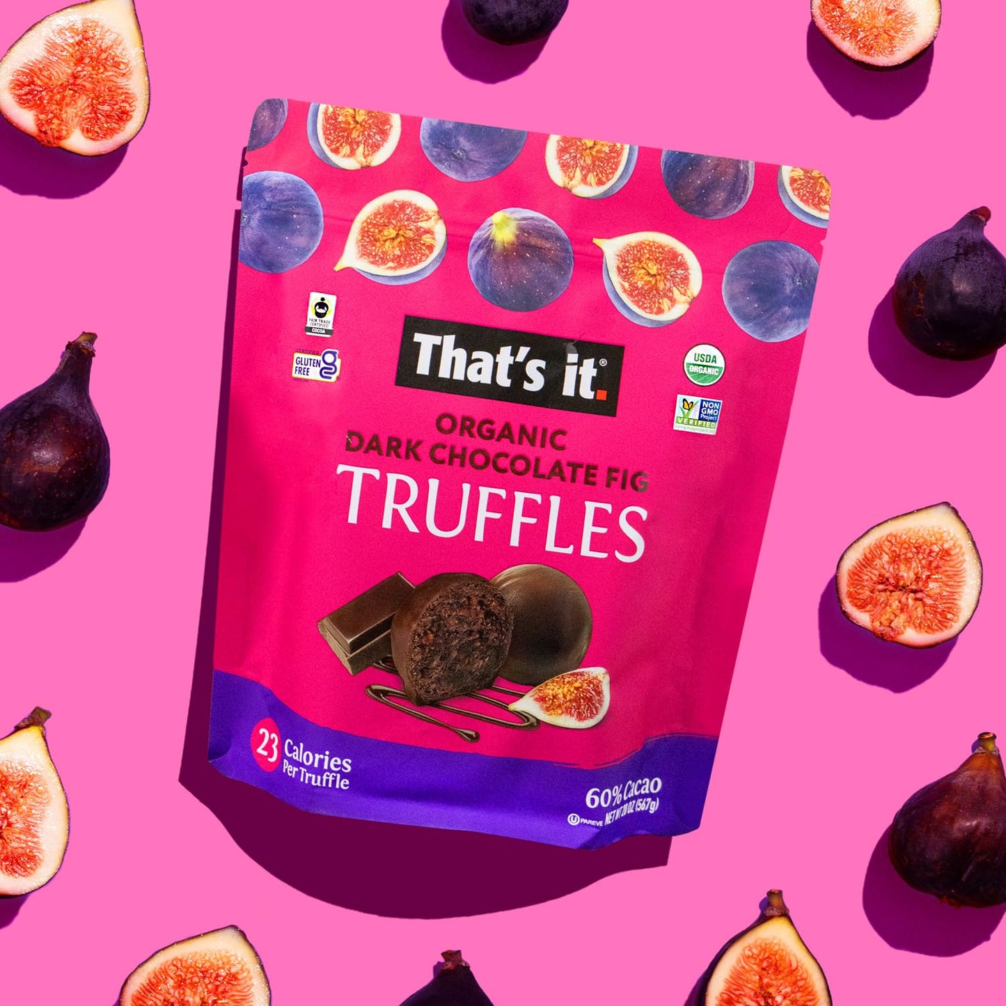 Thats It. Organic Dark Chocolate & Fig Truffles. 100% Plant-Based, Vegan, Gluten-Free, All Natural, 23 Calories Per Truffle (20 Oz)