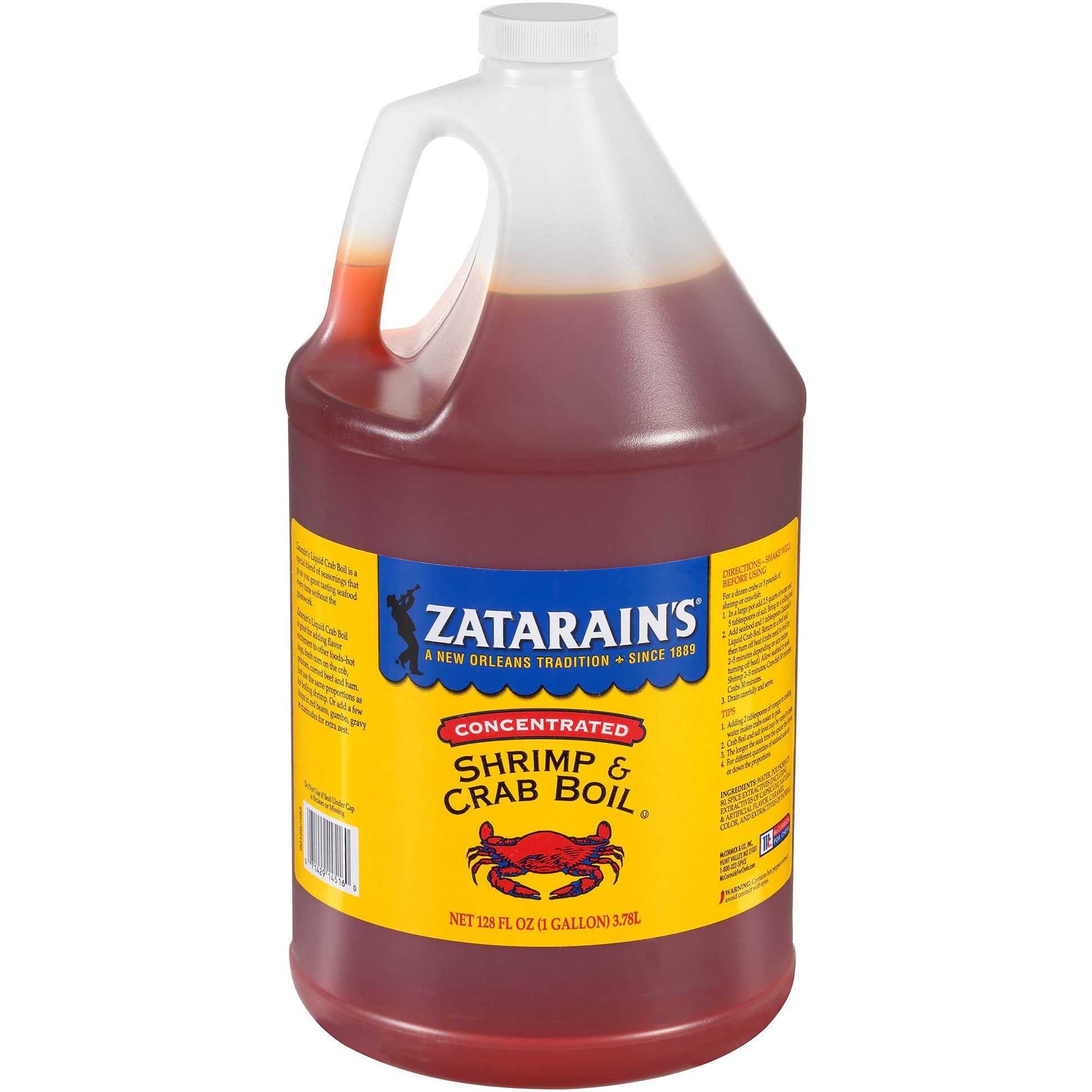 Zatarain'S Concentrated Shrimp & Crab Boil, 1 Gal - One Gallon Bulk Container Of Liquid Crab Boil To Add Flavor To Seafood, Pota