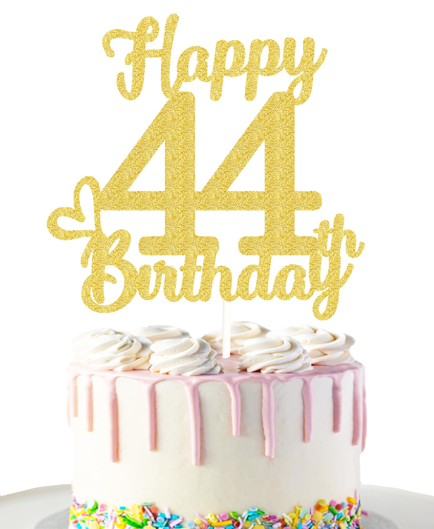 44 Birthday Cake Toppers-Gold Glitter, 44Th Cake Topper For Men,44 Cake Topper For Women, 44Th Birthday Decorations,44Th Birthda