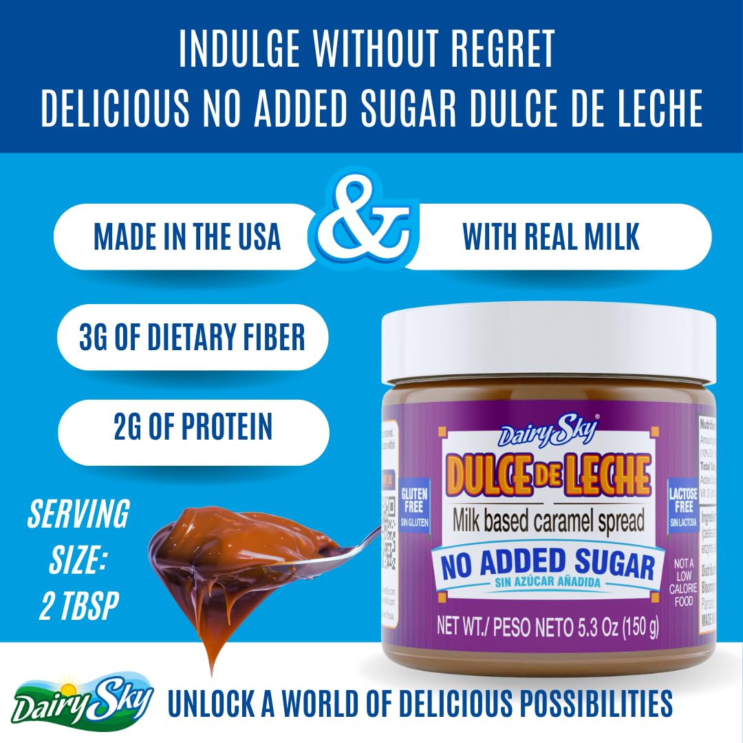 Dairysky Dulce De Leche Sin Azucar Aadida - 5.3 Oz | Gluten & Lactose Free, Milk Based Caramel Spread Caramel Dips And Spreads F