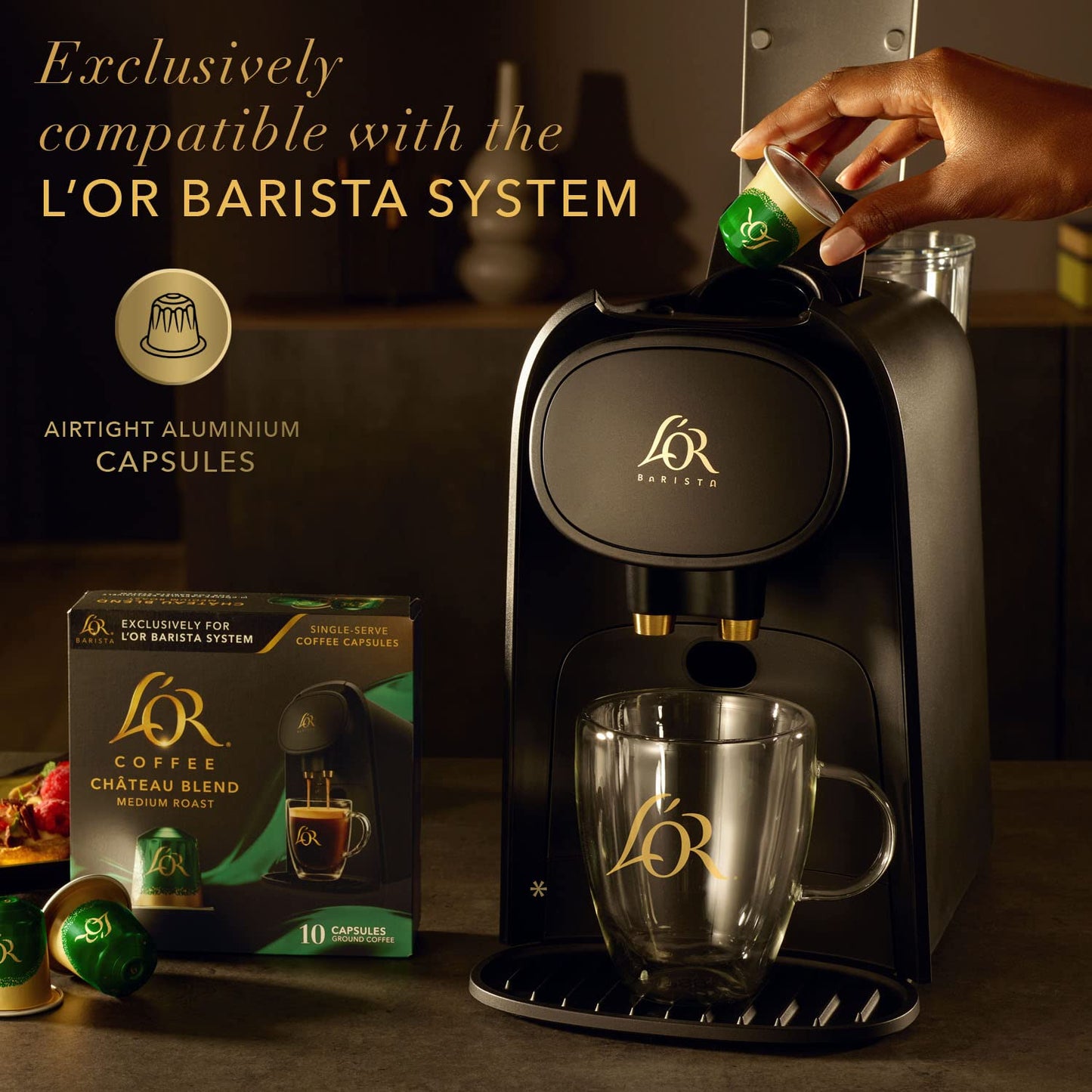 LOR Coffee Pods  10 Count Provocateur Medium Roast Blend  Single-Serve Aluminum Coffee Capsules Compatible with the LOR BARISTA System & *Nespresso Original Machines  10 count (Pack of 1)
