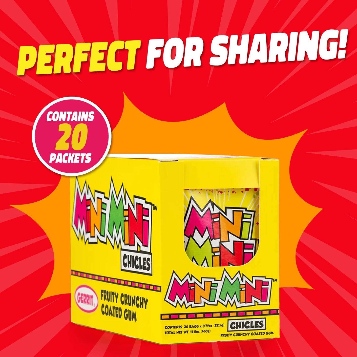 Gerrits Mini Mini Fruit Chicles Gum, 0.79 Ounce Pouches - 20 Count Display Box
