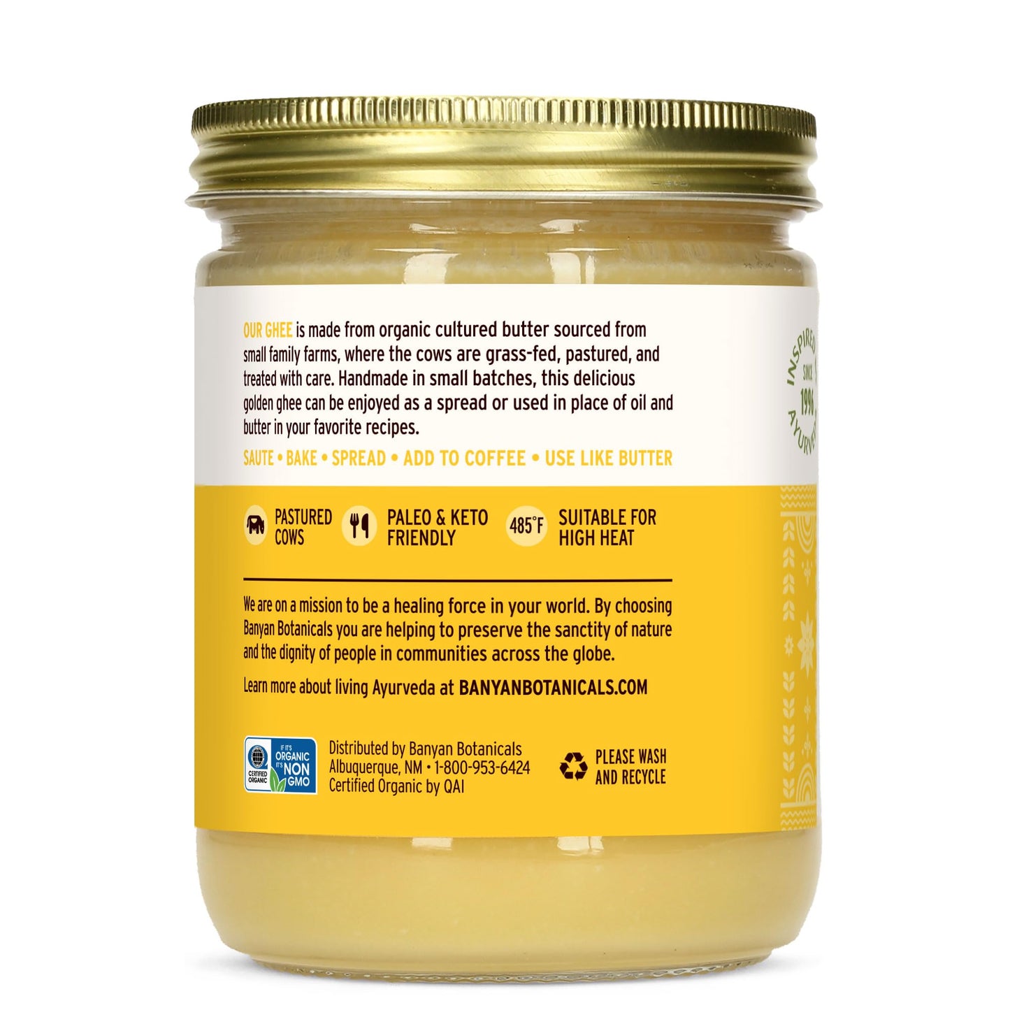 Banyan Botanicals Grass-Fed Ghee - Organic Clarified Butter, Non-GMO, Gluten Free, 13.4 fl oz