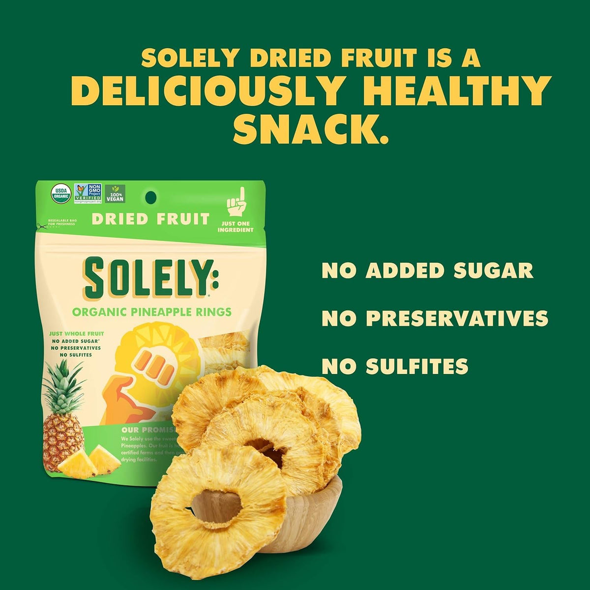 Solely - Organic Dried Pineapple Rings (3.5 Oz Resealable Bags, Pack Of 4) - Real Fresh Fruit - 1 Ingredient - Healthy Snacks For Mature-Themeds & Kids - Non Gmo, Vegan Snacks, Shelf Stable - 4 Bags (14 Oz)