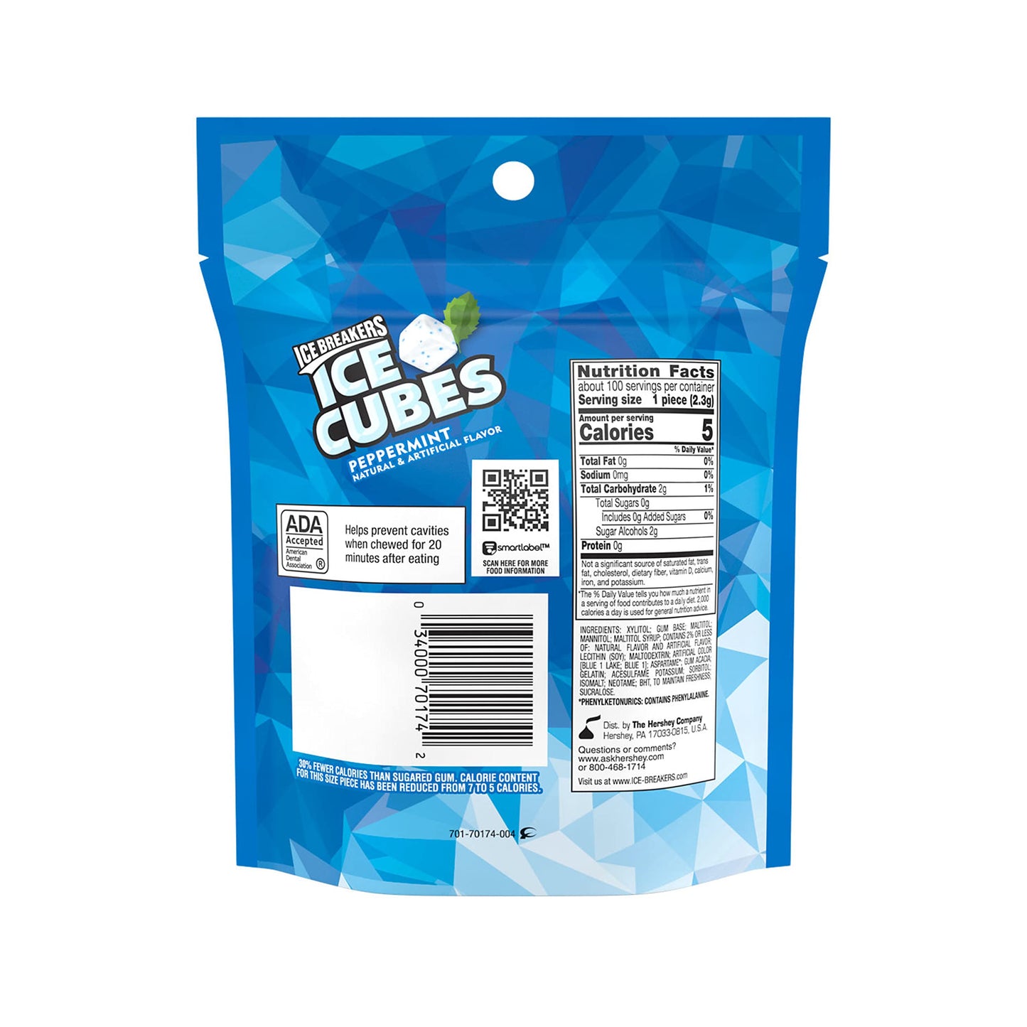 ICE BREAKERS Ice Cubes Peppermint Sugar Free Chewing Gum Pouch, 8.11 Oz (100 Pieces) (Pack of 2)