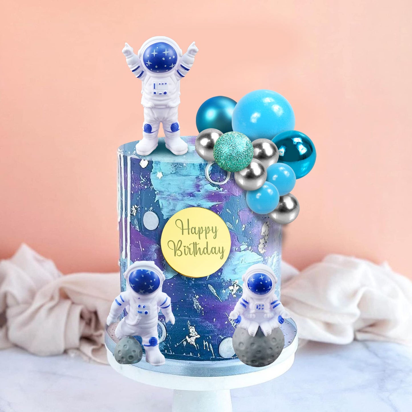 24 Pcs Space Cake Toppers Outer Space Astronaut Figurines Cake Decorations For Space Theme Baby Shower Birthday Party Supplies (