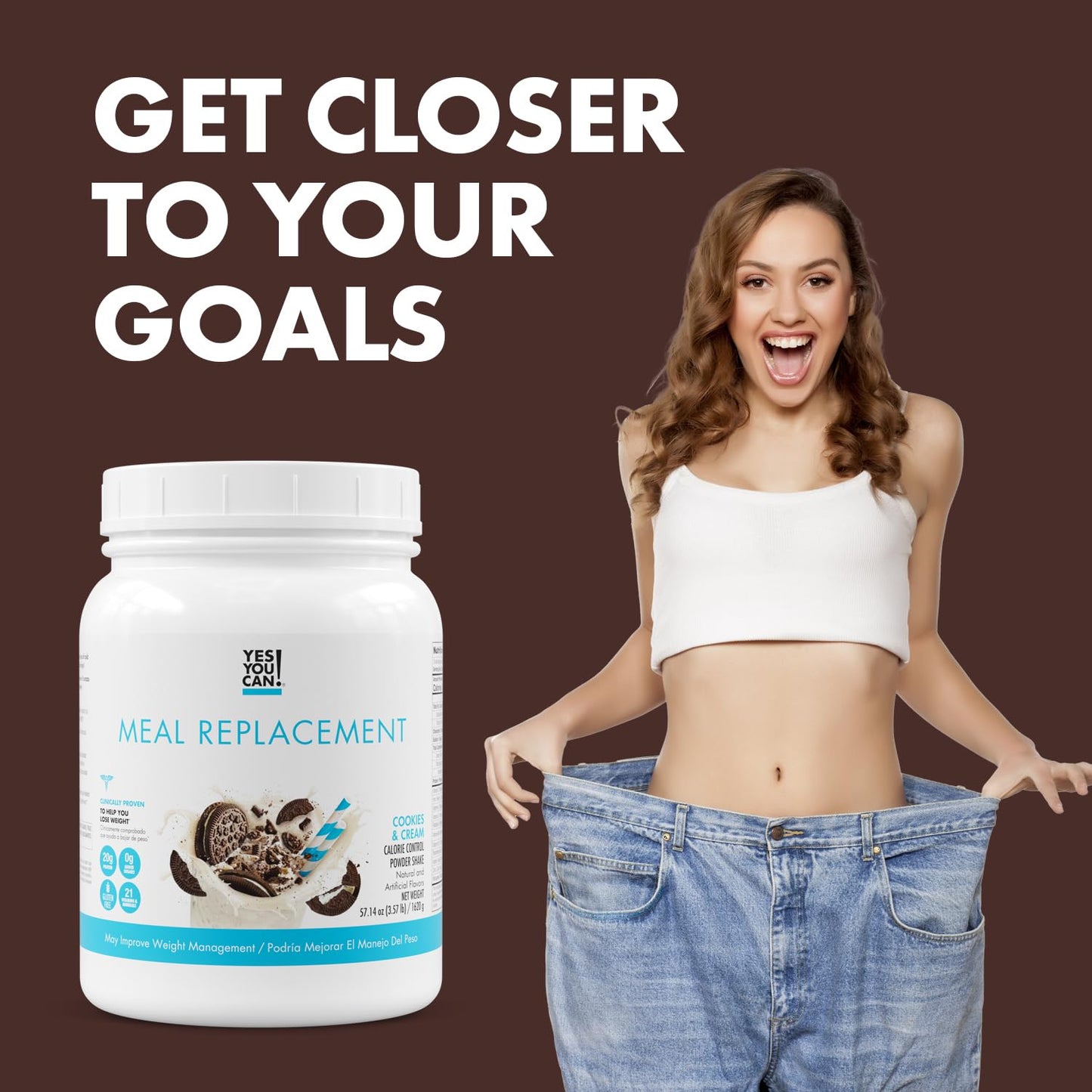 Yes You Can! Complete Meal Replacement Shake - 15 Servings, 20g Protein, 0g Added Sugars, Cookies & Cream