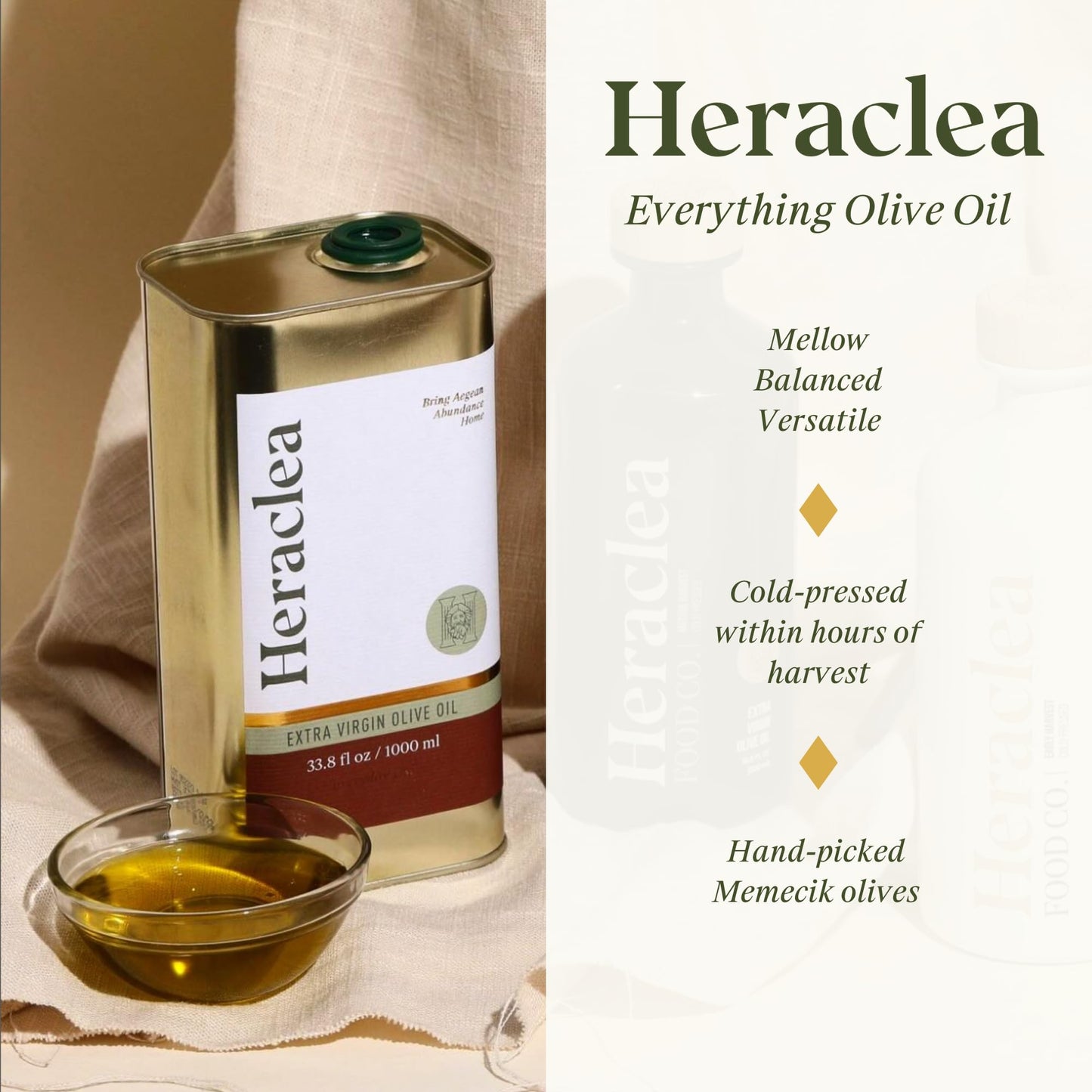 Heraclea Extra Virgin Olive Oil - Organic Cold Pressed - Polyphenol Rich - 33.8oz Bottle