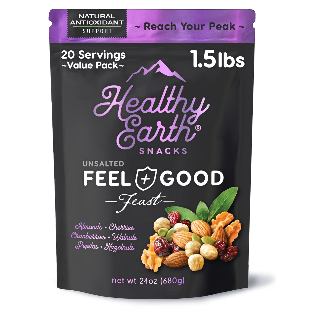 Healthy Earth Mixed Nuts Unsalted Trail Mix, Sugar Free, Gluten Free, 24 Ounce