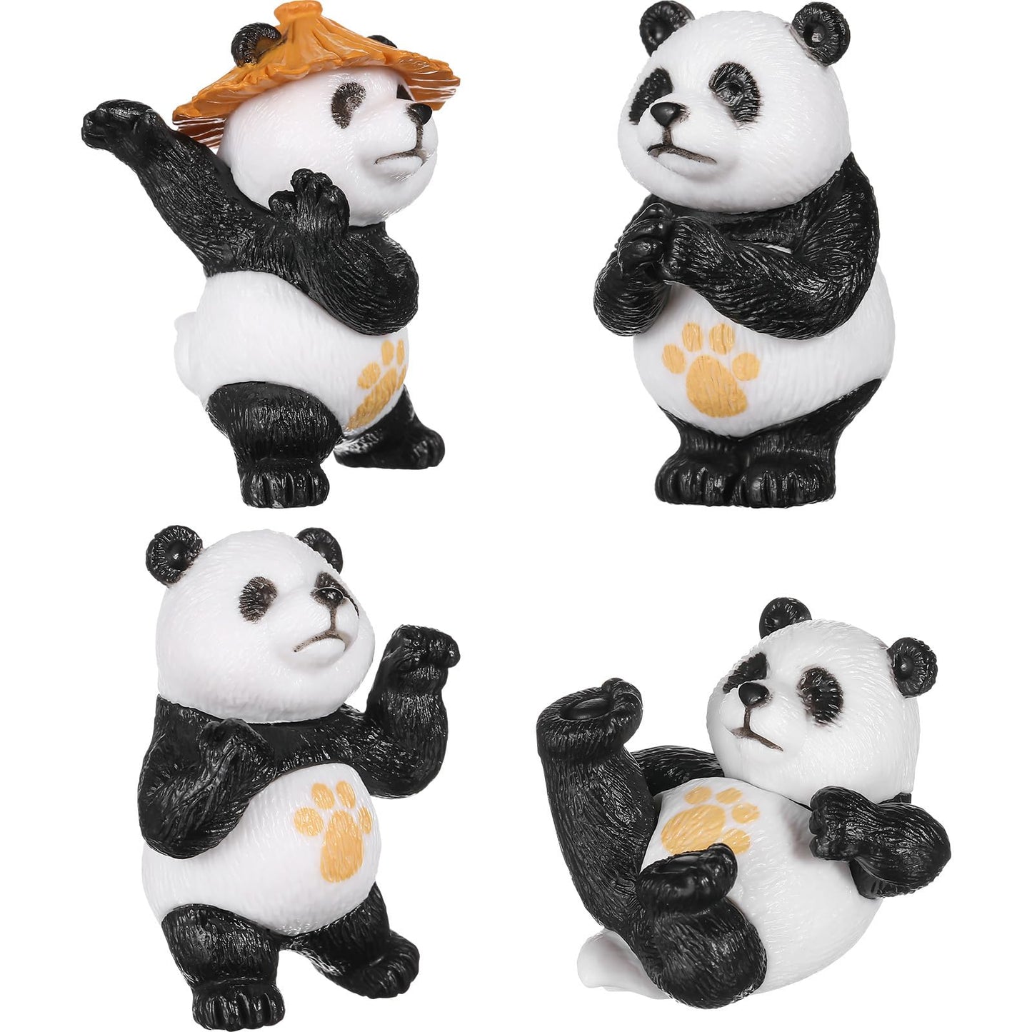 Gadpiparty Mini Panda Figurines - 4pcs PVC Kung Fu Statues for Fairy Garden Decor - White and Black