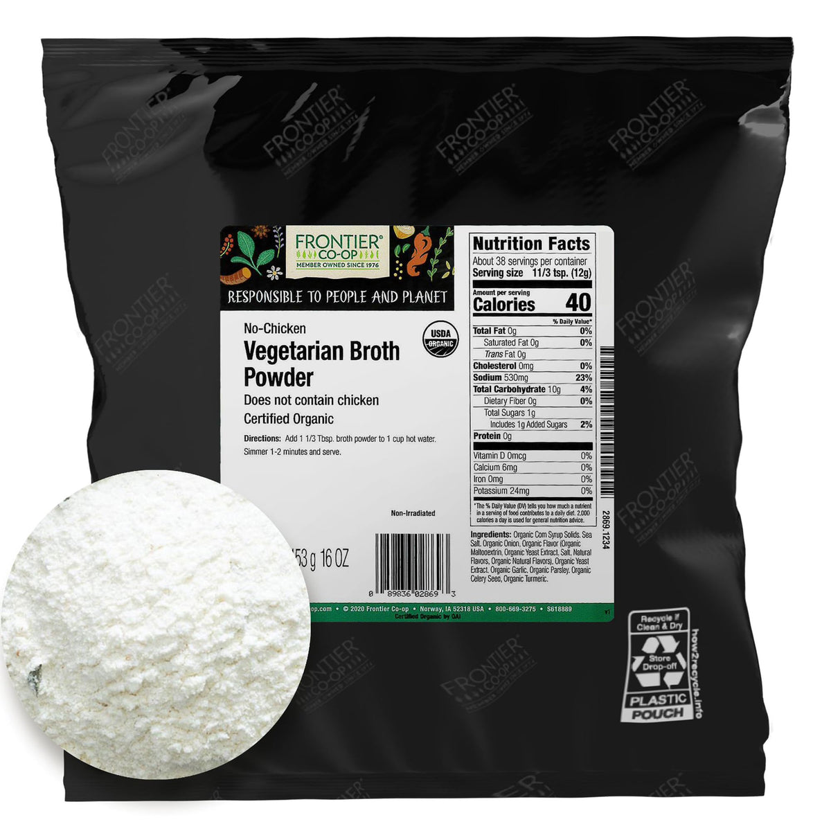Frontier Co-op Vegetarian Broth Powder, 1-Pound Bulk Bag, Broth, Soup Base, Gravy, Hot Drink, Kosher