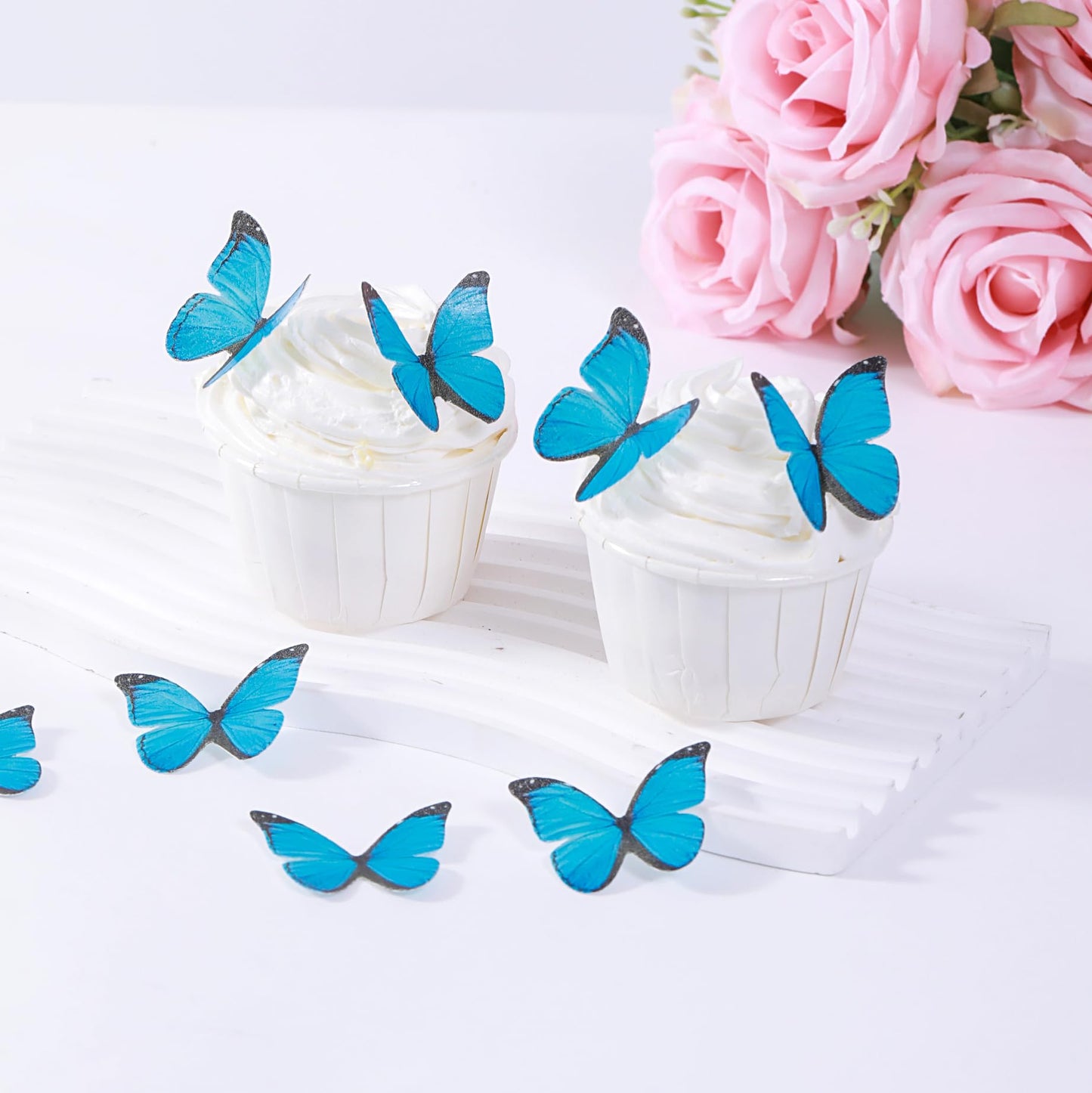 48Pcs Blue Edible Butterfly Cake Toppers Wafer Paper Butterflies For Cake Decorations Blue Butterfly Cupcake Toppers For Birthda