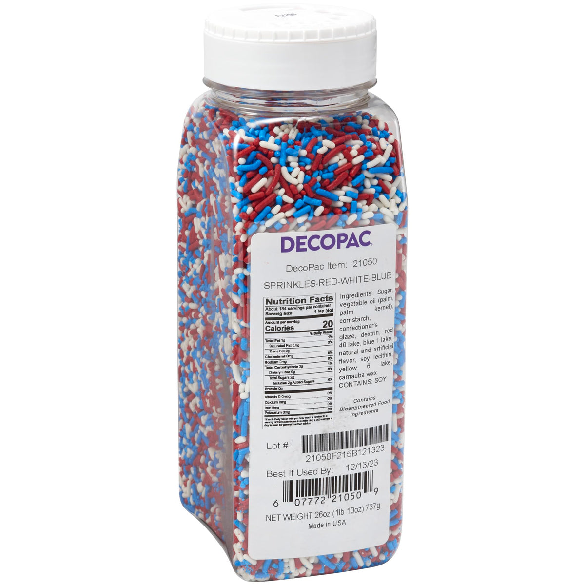 DecoPac Red, White, & Blue Sprinkles | Extra Large 26oz Pack | Cake Sprinkle Mix, Fancy Sprinkles For Cake Decorating, Handheld