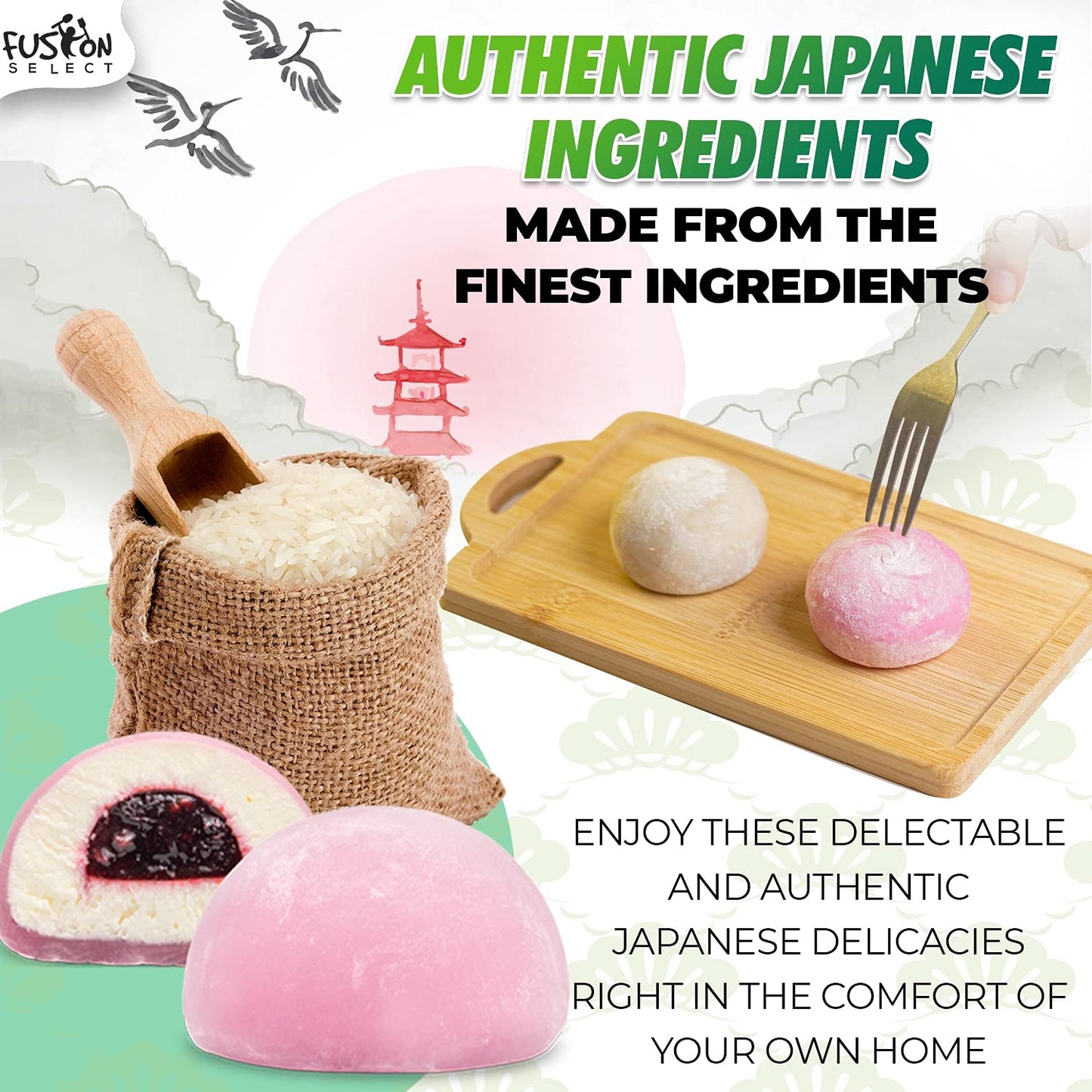 Fusion Select Mochi Daifuku Snacks - Chewy Red Bean Rice Cakes - 6 Count Pack