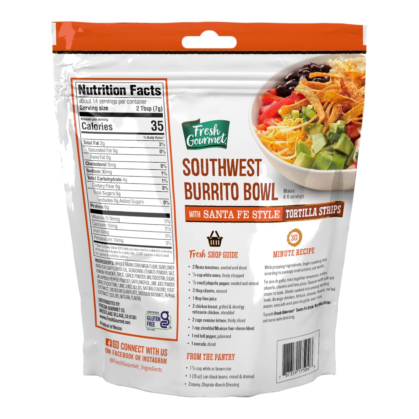 Fresh Gourmet Santa Fe Style Tortilla Strips, 3.5 Ounce Pack of 9, Low Carb Crunchy Snack and Salad Topper