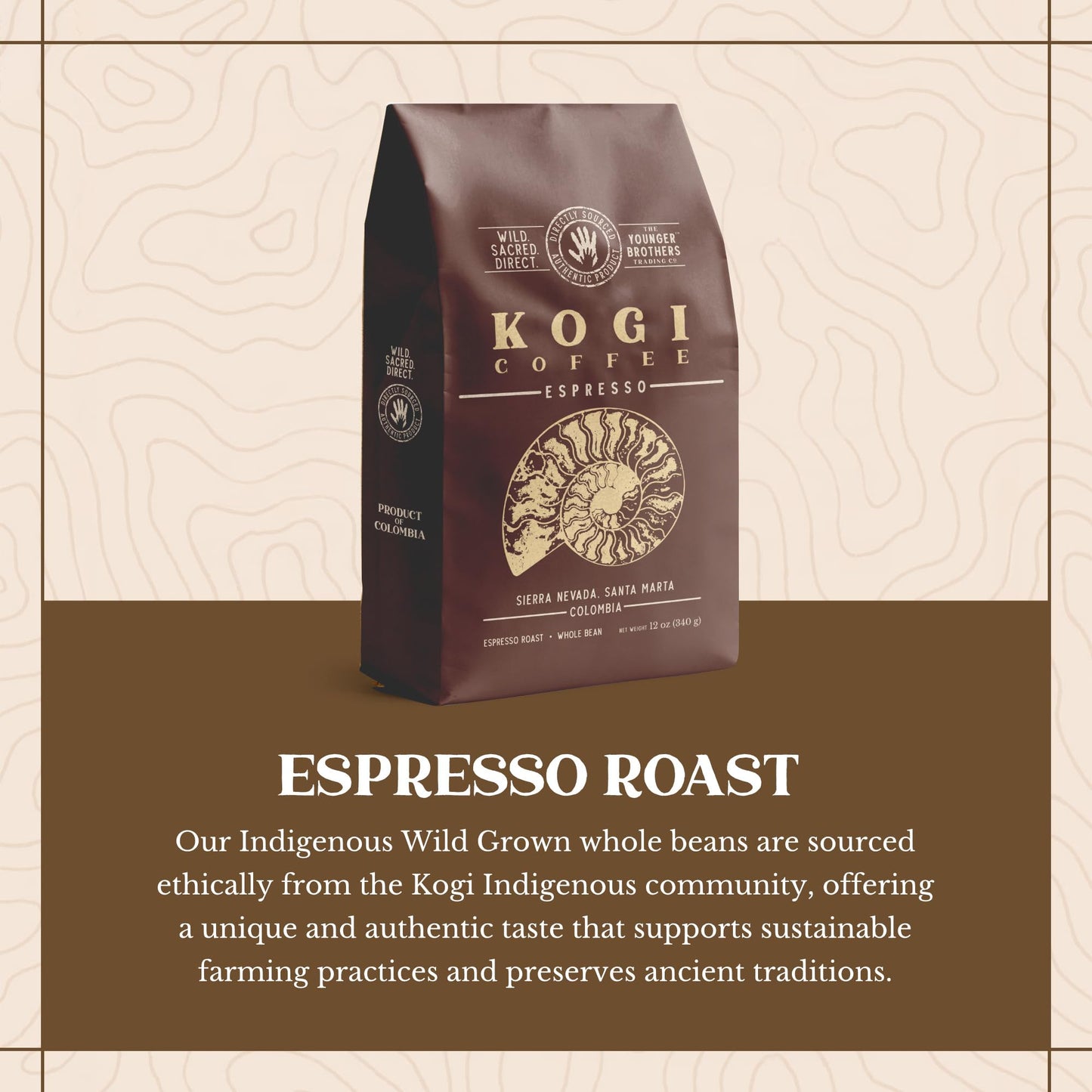 The Younger Brothers Trading Co. Kogi Coffee - Ethically Sourced Colombian Whole Bean Espresso Roast, 35.2 oz