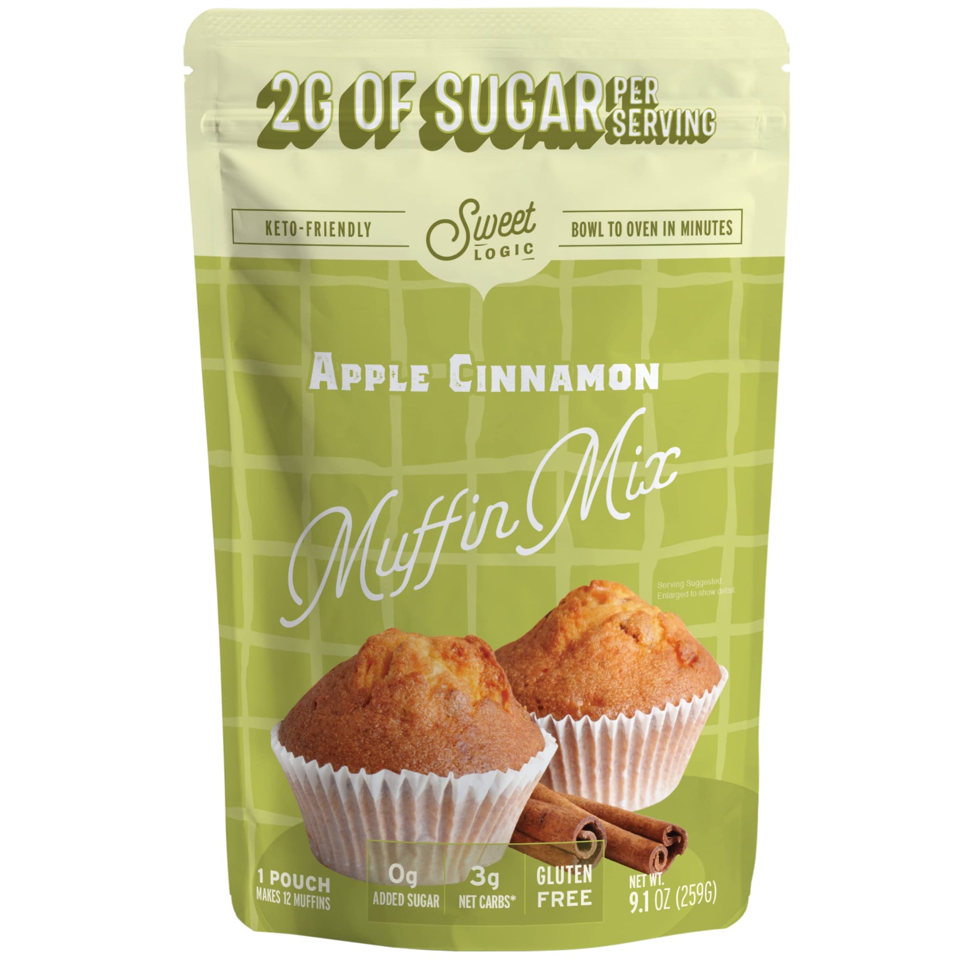 Sweet Logic Keto Baking Mix - Cinnamon Muffin - Gluten-Free - Dairy Free - Diaplayic-Friendly - High Protein - Allulose - Stevia - Low Sugar - Low Carb - Quick 20-Minute Prep (1-2G Carbs Per Serving)