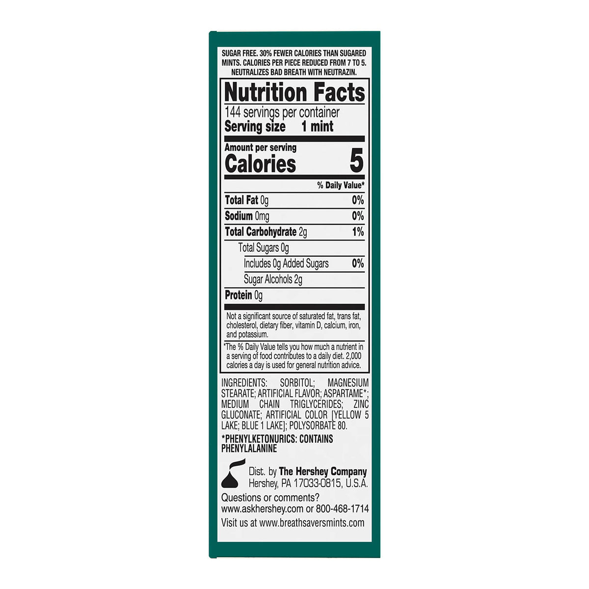 BREATH SAVERS Wintergreen Sugar Free Breath Mints Rolls, 0.75 oz (24 Count)