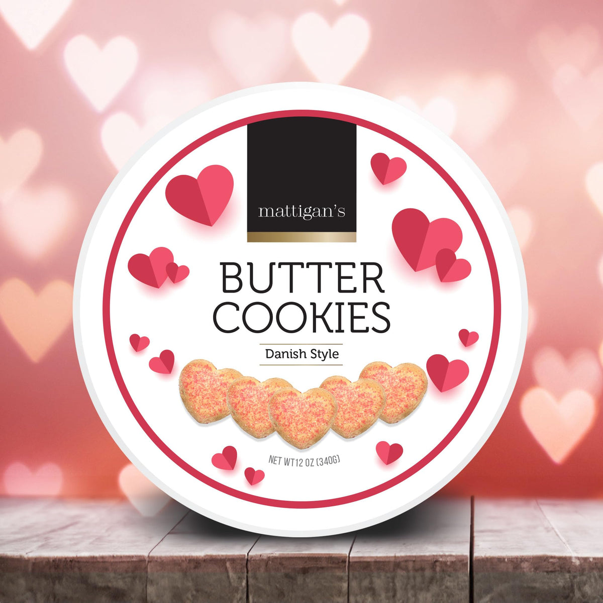 Mattigans Pink Heart Butter Cookies Danish Style Cookie, 12 Oz Tin, Gourmet Gifts, Holidays, Birthday, Special Occasions, Assor