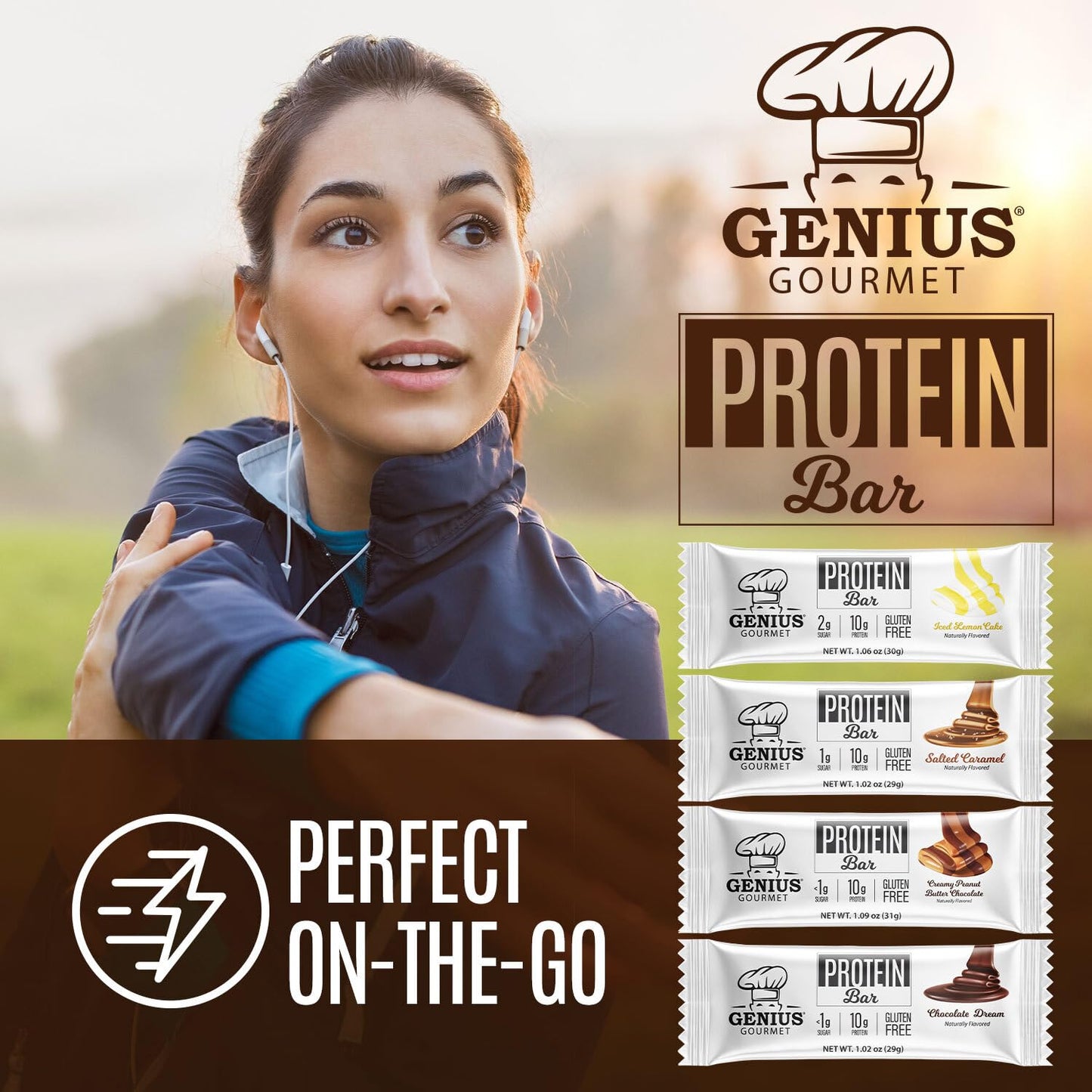 Genius Gourmet Protein Bar, Chocolate Peanut Butter, Keto Snack, Low Carb, Low Sugar & Gluten Free, Protein Snacks For Mature-Themeds, 10G Of Whey Protein Per Protein Bar, 5 Net Carbs, 10 Count
