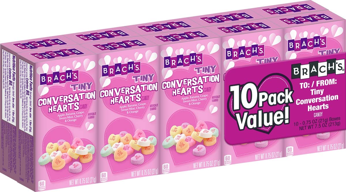 Brachs Valentines Day Tiny Conversation Hearts Classroom Exchange Boxes 1Oz (Pack Of 10)