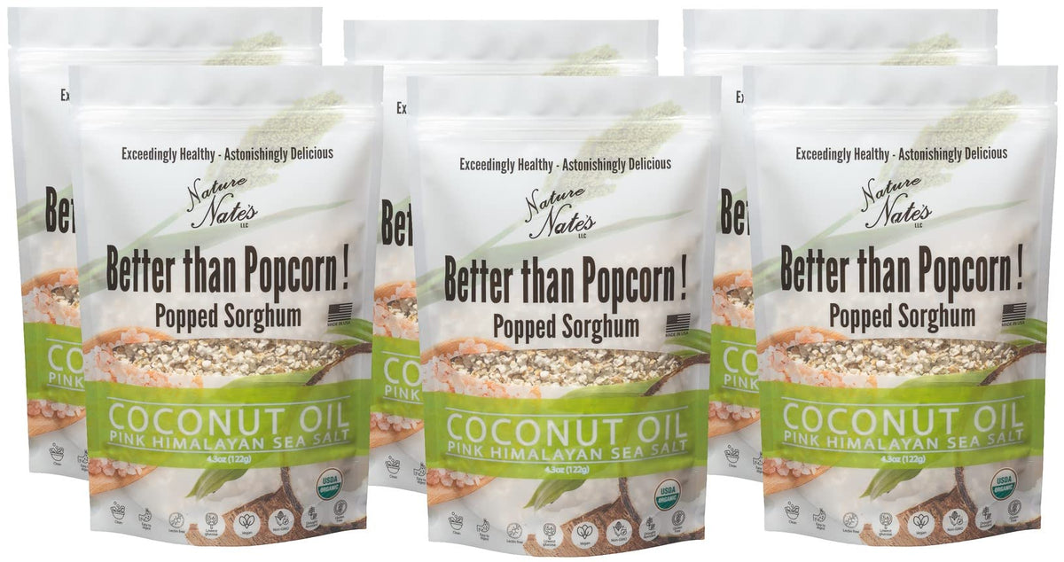 Nature Nates Popped Sorghum, Coconut Oil & Pink Himalayan Sea Salt - Organic, Keto & Gluten Free, Healthy Snacks, Better Than Po