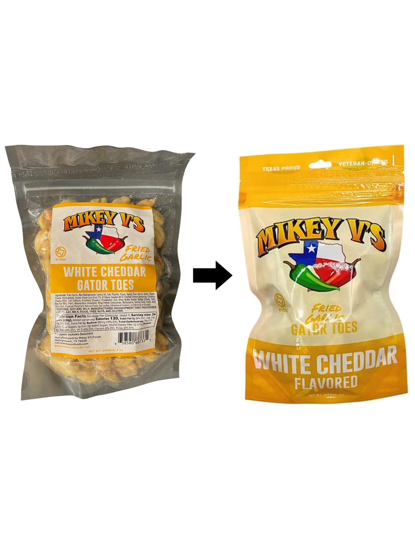 Mikey Vs Deep Fried Garlic Snacks - White Cheddar Gator Toes, 3.9oz Pack