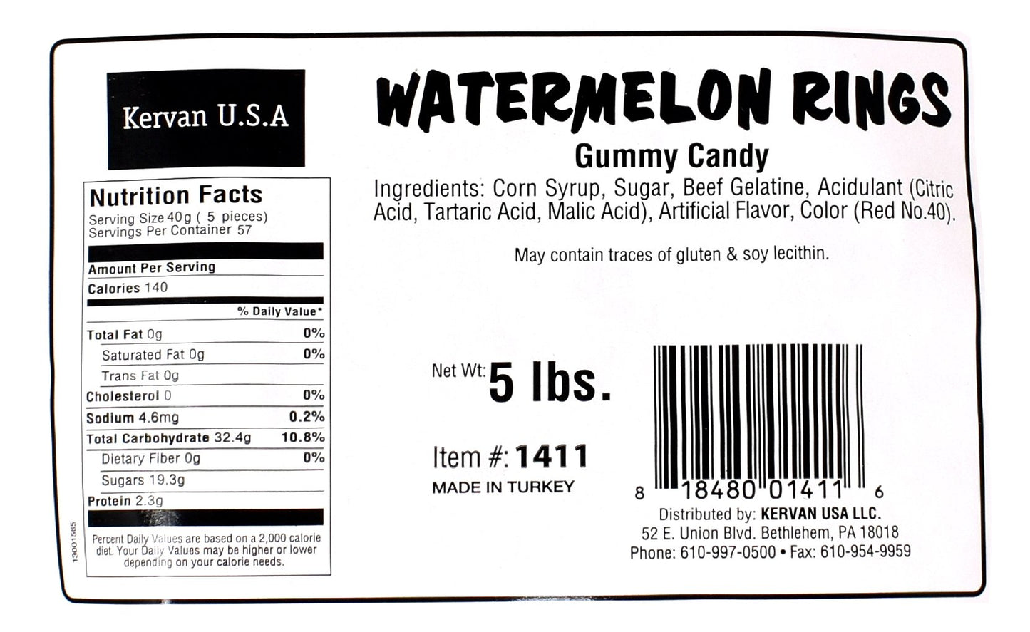 Kervan Candy Watermelon Rings Bulk Gummy Candy - 5 Pound Bag - Fruity & Sweet Gift Snacks For Kids - Party Size