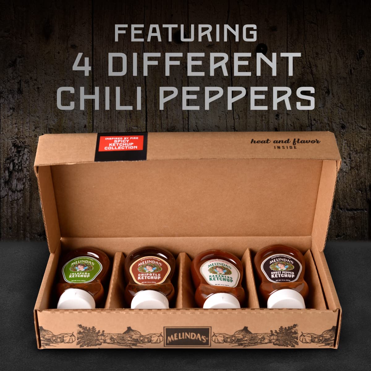 Melindas Inspired by Fire Spicy Ketchup Collection - Gourmet Variety Pack with Real Sugar, No High Fructose Corn Syrup - Include