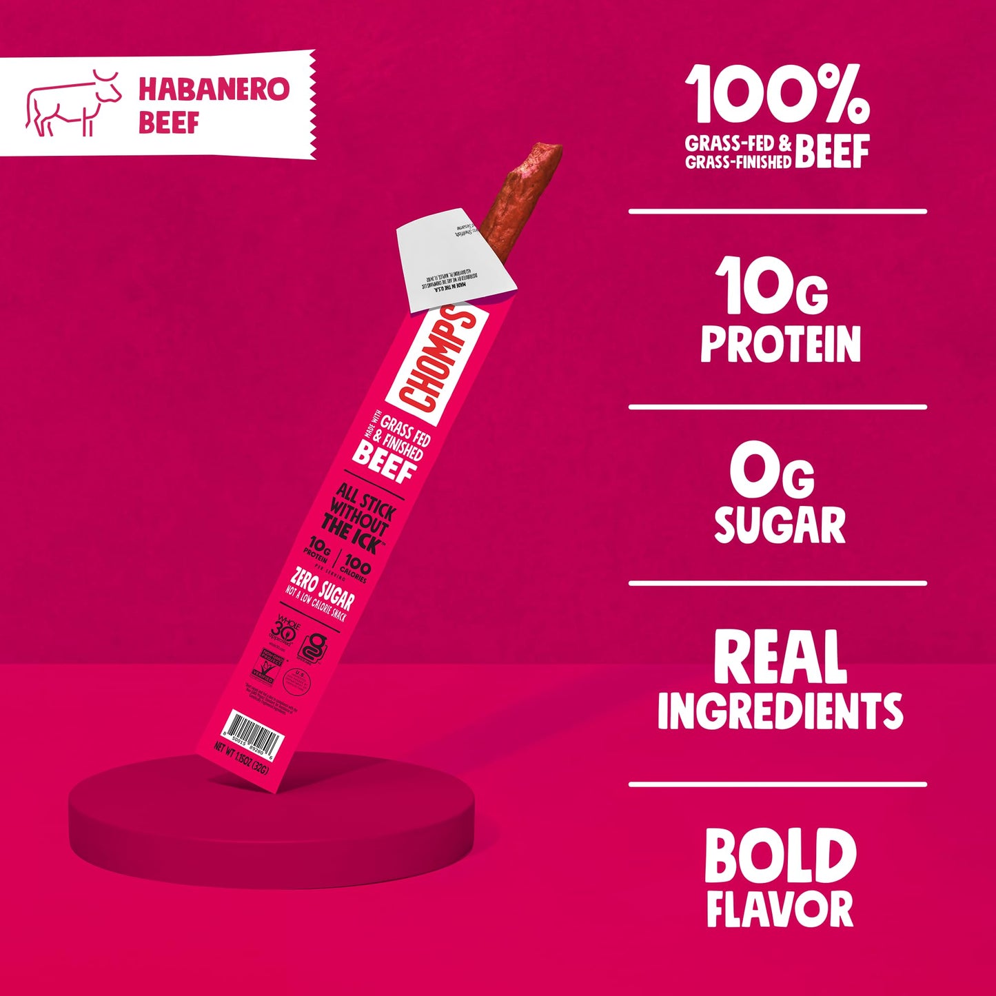 Chomps Spicy Habanero Beef Jerky Snack Sticks - Keto, Gluten-Free, 10g Protein, 10 Count