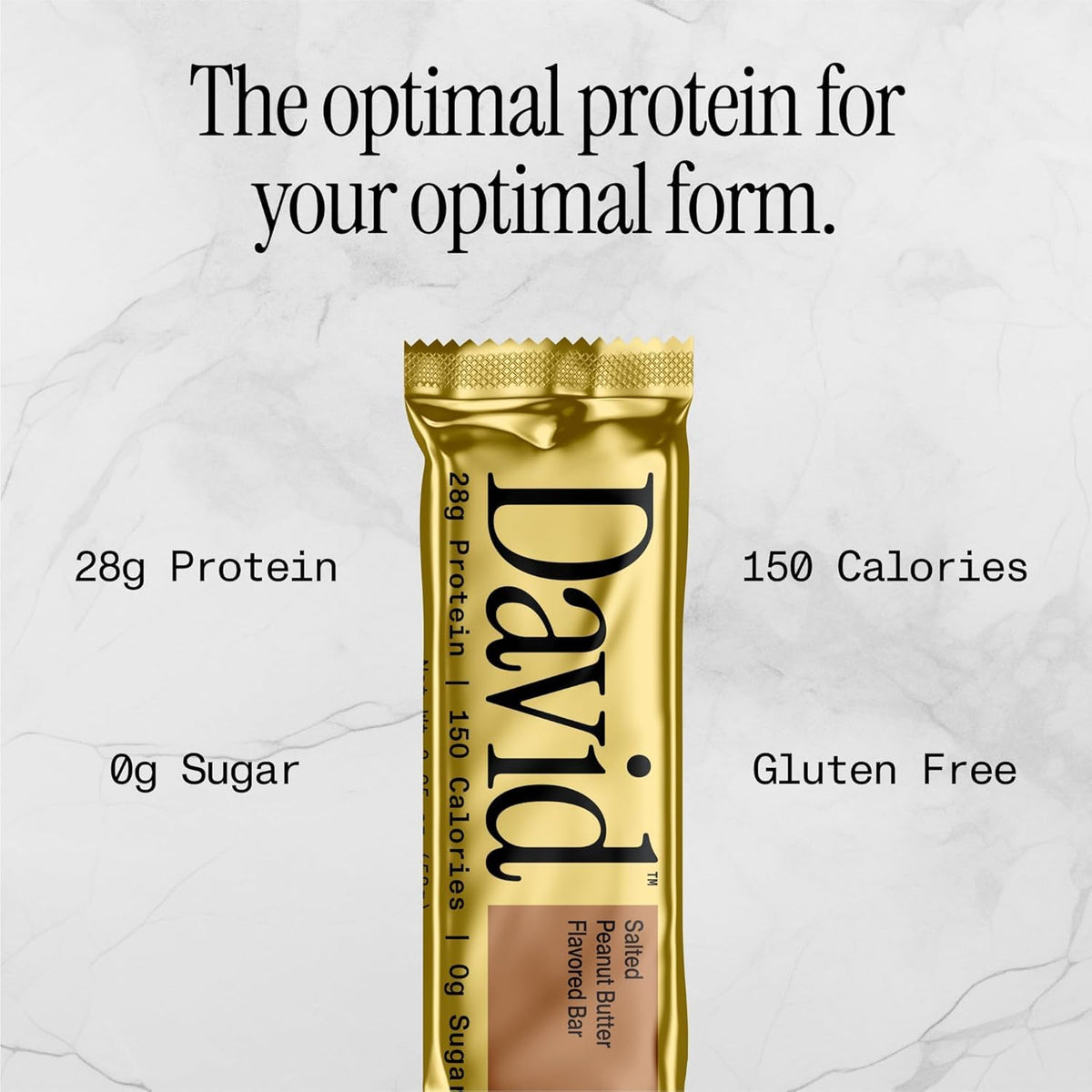 David Protein Bar  Salted Peanut Butter  24 Protein Bars | 28g of Protein | 150 Calories | 0g of Sugar - High Protein  Low Carb  Gluten Free Protein Bar  Pack of 24