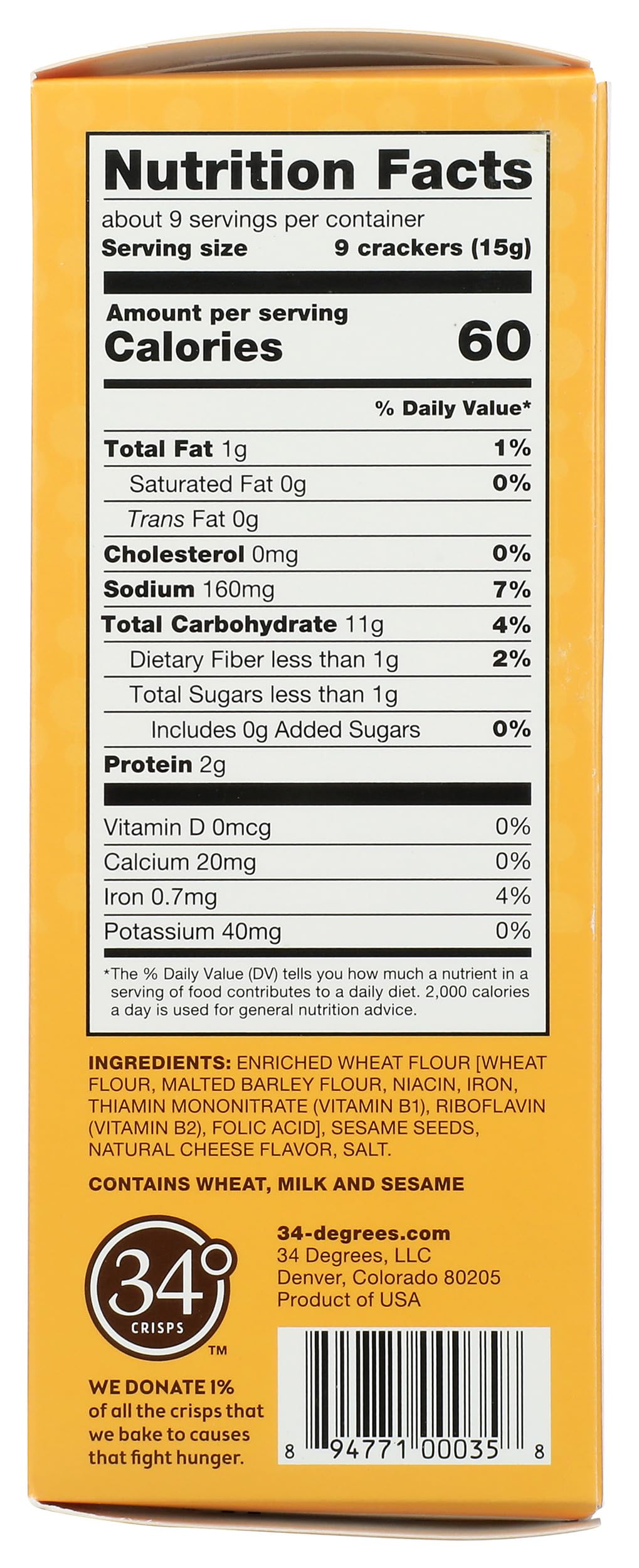 34 Degrees Crisps | Sesame Crisps | Thin, Light & Crunchy Crisps, Single Pack (4.5Oz)