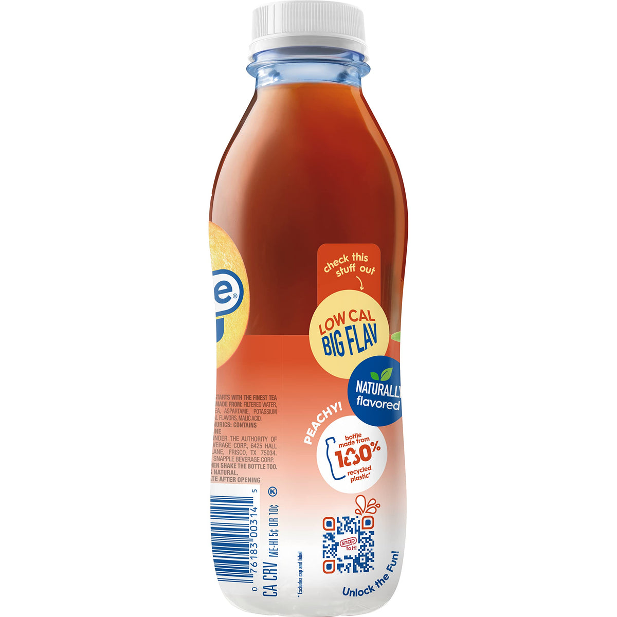 Snapple Zero Sugar Peach Tea, 16 Fl Oz Recycled Plastic Bottle (Pack Of 12)