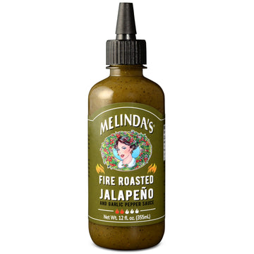 Melindas Fire Roasted Jalapeo Hot Sauce with Aromatic Garlic - Gourmet Green Pepper Sauce Perfect for Grilled Meats & Veggies  Tacos  Eggs & More - Mild Heat - Keto  Vegan  Non-GMO - 12oz