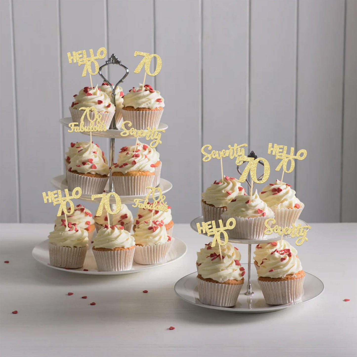Gyufise 24Pcs Gold Glitter 70Th Birthday Cupcake Toppers Hello 70 Seventy Cake Toppers 70 & Fabulous Cupcake Picks For 70Th Birt