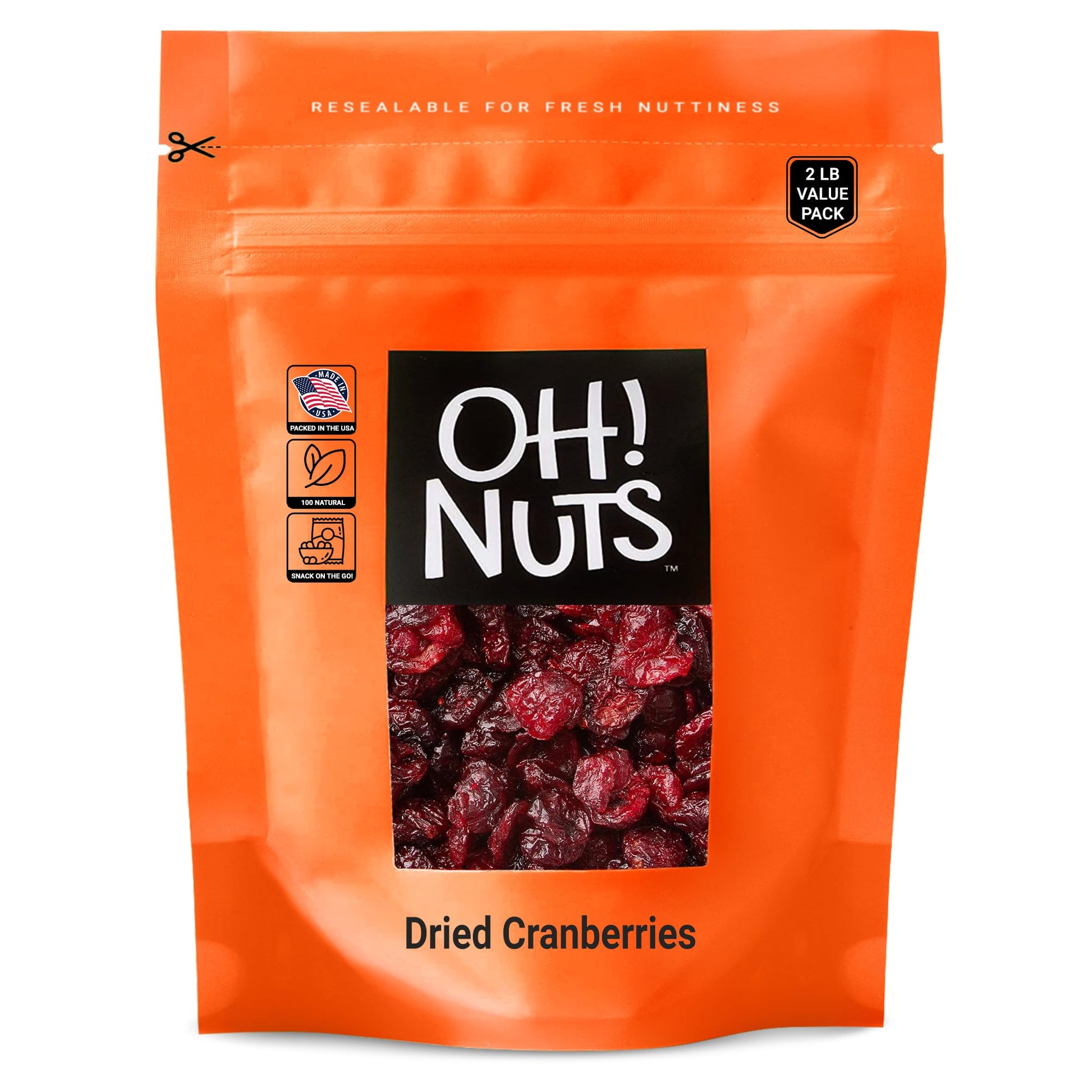 Dried Cranberries | 2 Lb - Sweetened Dried Fruit | Packed In New York Zip-Seal Bag For Exceptional Freshness By Oh Nuts
