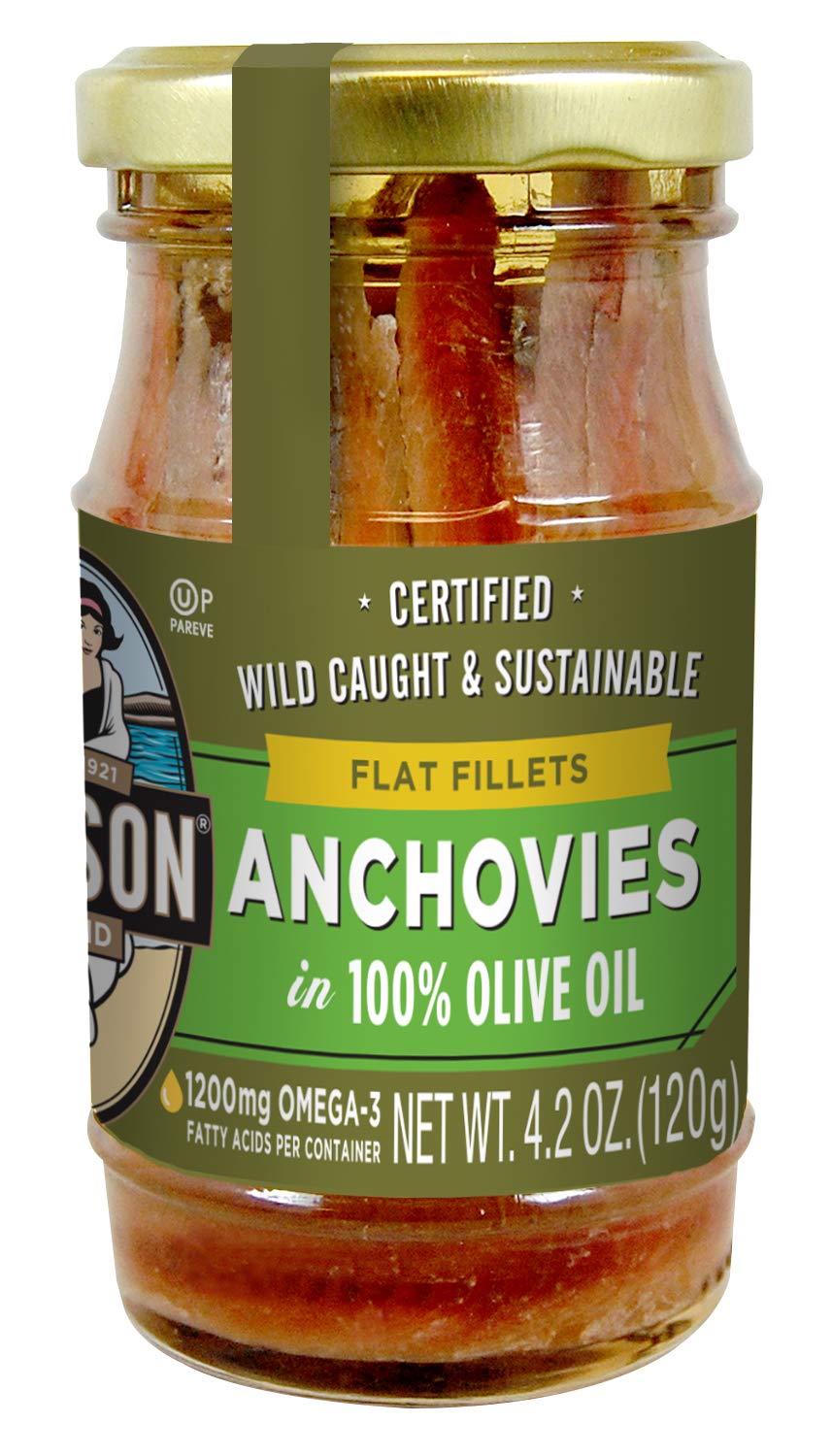 Season Anchovies In Olive Oil - Flat Anchovy Fillets, Wild Caught Fish, Keto Snacks, Canned Anchovies, Rich In B Vitamins, Low In Mercury, Kosher, Non-Gmo, 600Mg Of Omega-3-4.2 Oz Glass Jar, 6-Pack