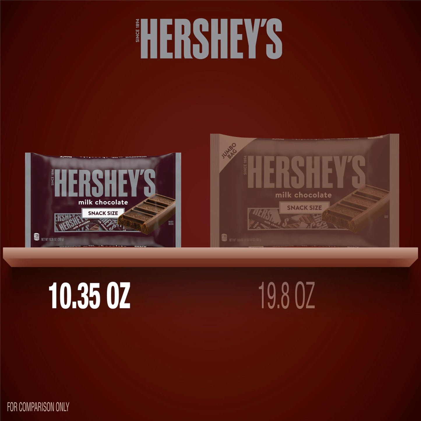 HERSHEYS Milk Chocolate Snack Size, Candy Bag, 10.35 oz