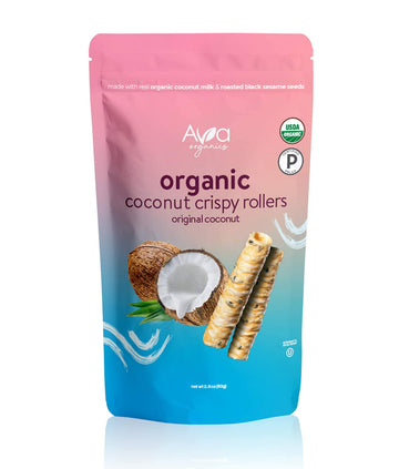 Ava Organics - Coconut Crispy Rollers, Healthy Snack Rolls For Adults And Kids, Kosher, Gluten Free, Certified Paleo - Original